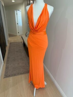 Orange Draped Halter Maxi Dress